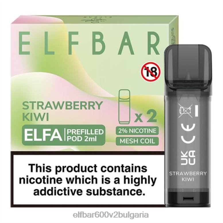 elfa предварително напълнена капсула - 2 ml - 20 mg (2 опаковки) ягодово киви L26FH107 ELF BAR Течност