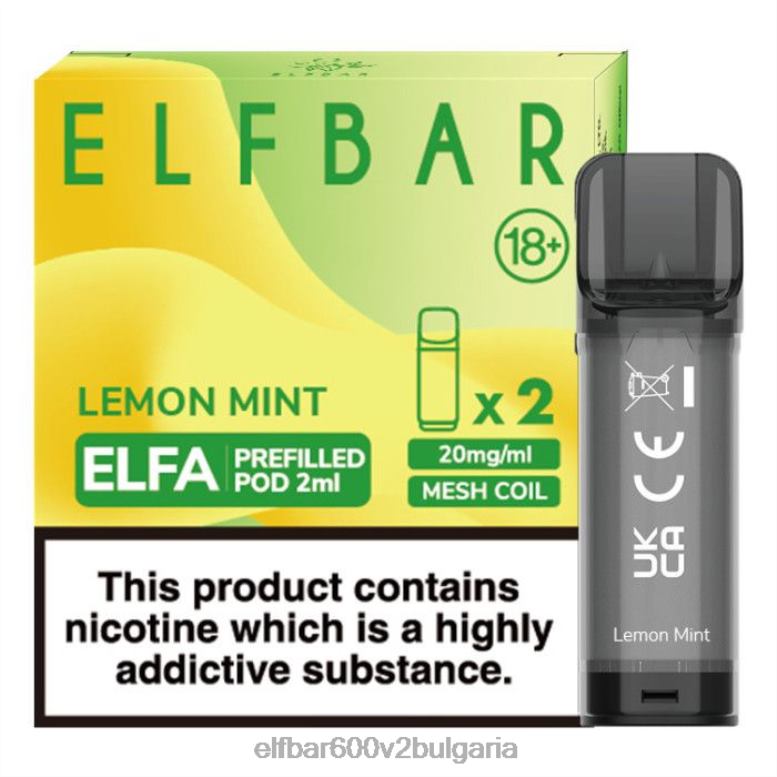 elfa предварително напълнена капсула - 2 ml - 20 mg (2 опаковки) лимонова мента L26FH110 ELF BAR Price