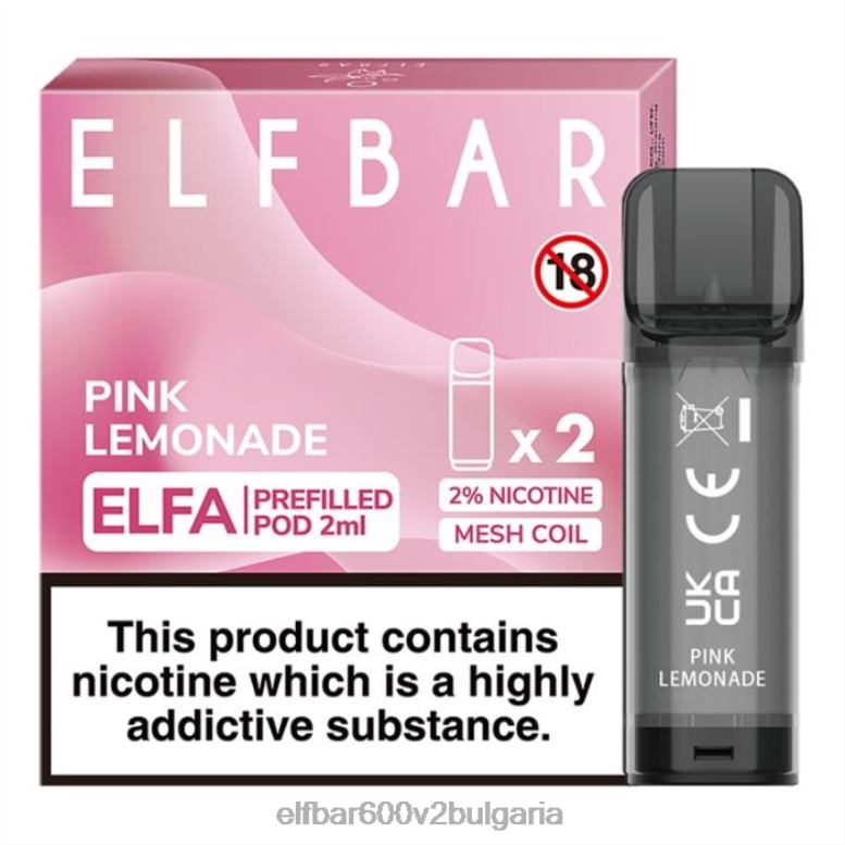 elfa предварително напълнена капсула - 2 ml - 20 mg (2 опаковки) розова лимонада L26FH111 ELF BAR Цена
